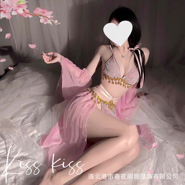 Exotic princess vintage-inspired lingerie set featuring a sparkling belly dance bodice and lace dress ensemble, perfect for t...