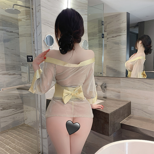 Sexy lace sheer kimono robe with deep v-neck design, perfect for japanese-inspired elegance.