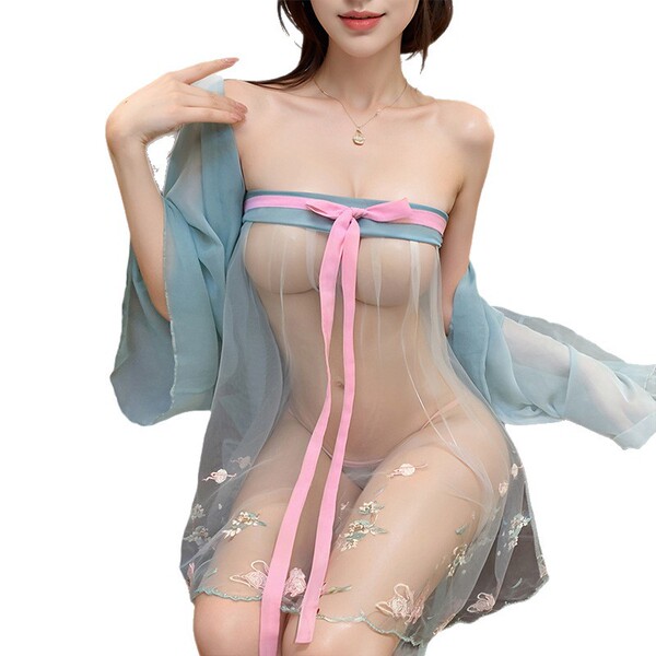 Fantasy allure cosplay costume set - exotic chinese-inspired lingerie & hanfu role play outfit featuring sheer fabric with fl...