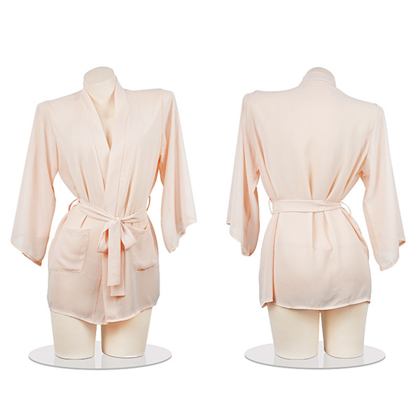 Fantasy lace sheer robe set - soft pink bathrobe with belt, casual sleepwear for women, elegant loungewear look