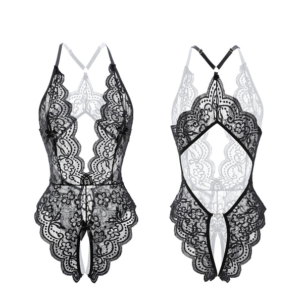 Feimu deep v lace open-crotch bodysuit - sexy lingerie sleepwear for date night & intimate moments