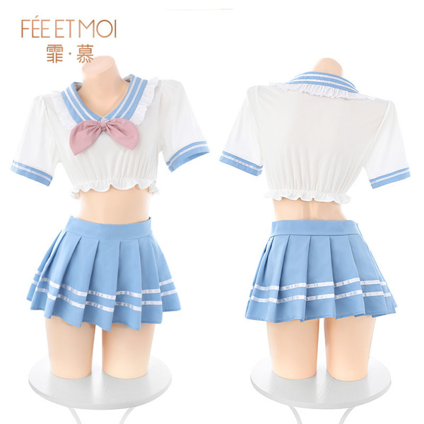 Feimu pure love schoolgirl jk set - sweet waist-revealing two-piece outfit, sexy & innocent style