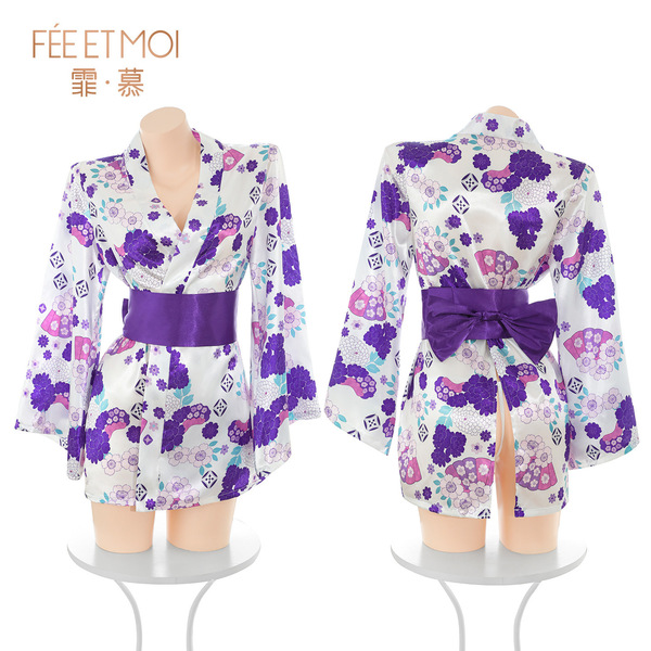 Feimu sakura kimono lingerie set – two-way sexy sleepwear with chest & reveal, no-remove design