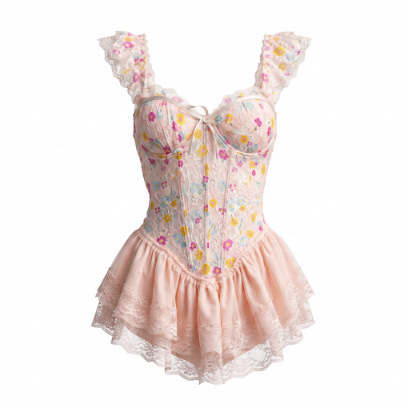 Feiniao kuiyue lingerie set - floral print sweet corset bra & waist-cinching sleepwear for women, featuring delicate lace and...