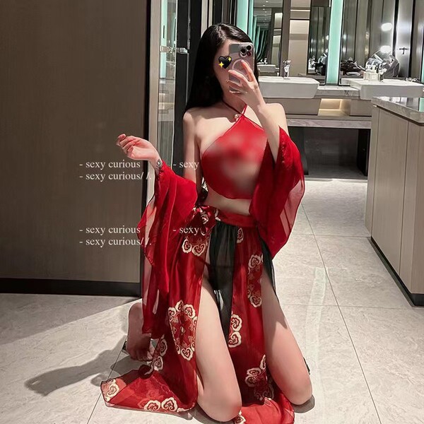 New Plus Size Hanfu Sleep Set for Women – Ancient Chinese Style Bodysuit & Chiffon Sleep Skirt, Elegant Pure-Yu Loungewe - Flying Set [True Size, Fits Plus Size Women]