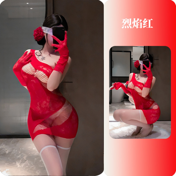 YueDie Rose Temptation Lace Qipao Lingerie - Pure & Seductive Chinese-Inspired Erotic Outfit for Women - Flaming Passion ◆ Crimson Catcher ◆ [Mesh Outfit Item]