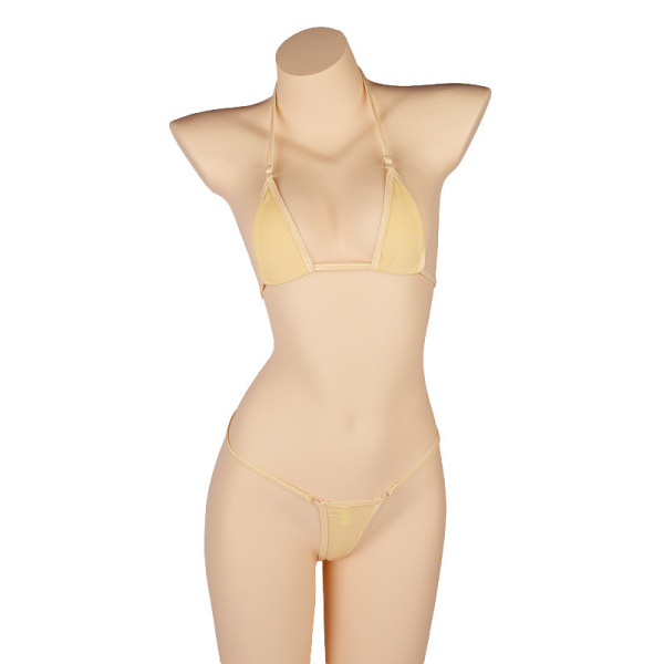 Sexy Lace Bondage Lingerie Set for Women – Ice Silk Sheer Bikini Bra & Panty Outfit - Flesh-colored...