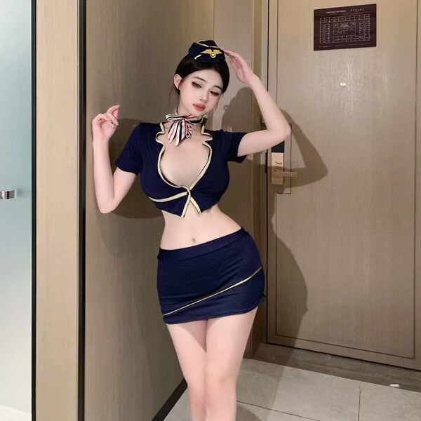 Sexy Airline Hostess Costume Set - Tight Skirt & Blouse Outfit for Nightclub & Role Play - Flight attendant uniform