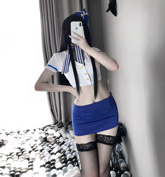 Alluring Maid Costume Set for Women – Seductive Lingerie & Provocative Office-Themed Sleepwear Ensemble - Flight attendant uniform