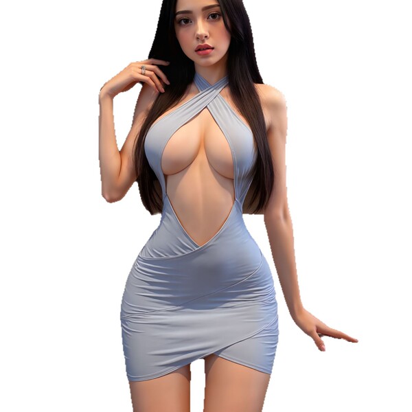 Flirty secretary lace sleep dress with chest-revealing cutout and bodycon fit, sheer ol seductive nightgown for women.