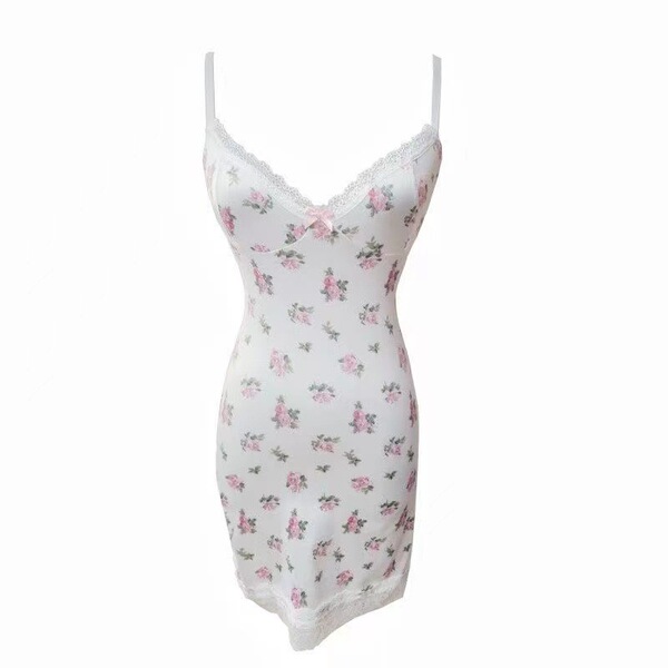 Sexy floral lace sleep dress with sheer mesh and padded straps, perfect for pure temptation nightwear.