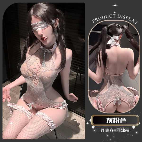 JinXiao Alluring Sheer Mesh Lingerie Set - Sensual Lace Bodysuit with Cut-Out Details for Women - Soft, fluffy soap sheets ~ [includes socks]