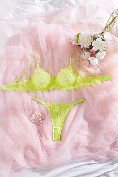 Sexy Lace Trim Bodysuit - Slim-Fit Cross-Border Party Crop Top & Bra Set - Fluorescent green