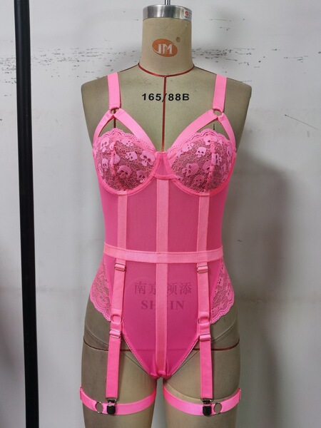 Sexy Lace Bodysuit for Women - Sheer Mesh Cut-Out Bodysuit, European Style Lingerie Set - fluorescent powder