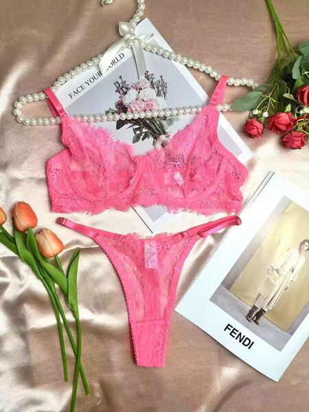 Sexy Lace Trim Bodysuit - Slim-Fit Cross-Border Party Crop Top & Bra Set - fluorescent powder