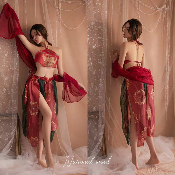 Fly tian princess hanfu lingerie - chinese ancient style cosplay outfit with seductive bodice & silk sleepwear, featuring int...