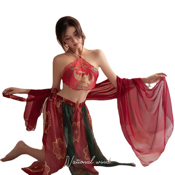 Elegant fly tian princess hanfu lingerie featuring a seductive bodice and flowing silk skirt, perfect for cosplay and traditi...