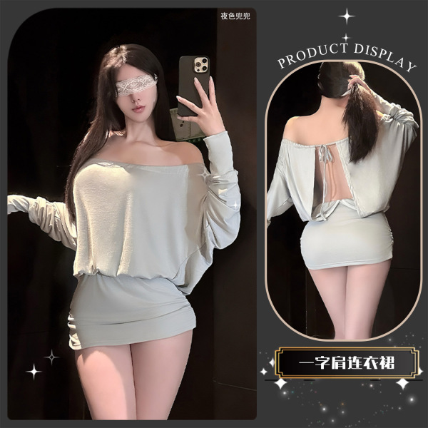 Chaomu Sensual Lingerie Dress - One-Shoulder Backless Cutout Bodycon Mini Dress for Women - [Original Version] Misty Blue Milkshake