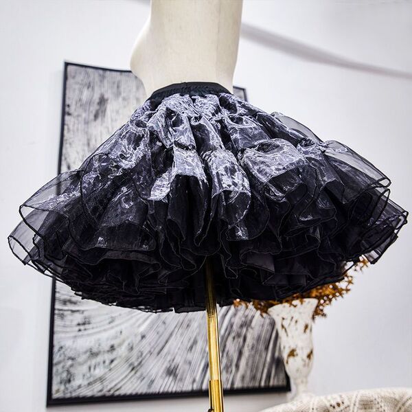 Lolita Petticoat Skirt Support - 4-Layer Soft Tulle Cloud Hoop Skirt for Daily Wear & Cosplay - Four-layer gauze support, 35cm, black.
