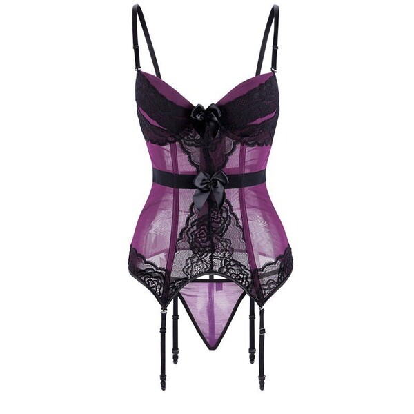 French lace bodysuit with boning, sexy mesh slip dress for women, slimming corset-style sleepwear and lingerie.