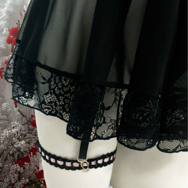 French lace sheer chemise nightgown - sexy backless pink black sensual sleepwear with matching thong, featuring delicate lace...