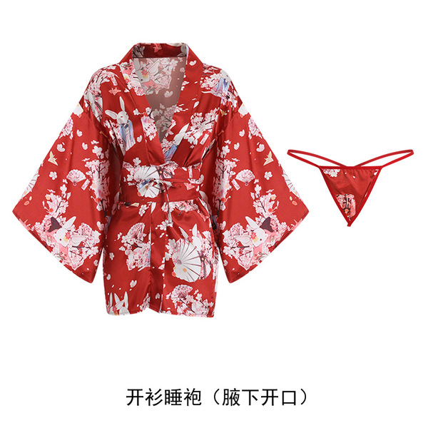 Gioruo sexy deep v lingerie set - japanese print kimono style bedroom outfit, thin & alluring