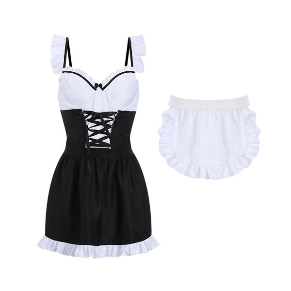 Glorious temptation lingerie set - sexy maid costume with open-crotch design, seductive & sweet outfit for women