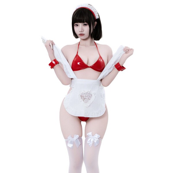 Anime-inspired sexy bikini set featuring adjustable pvc strap halter bra and briefs, perfect for cosplay enthusiasts.