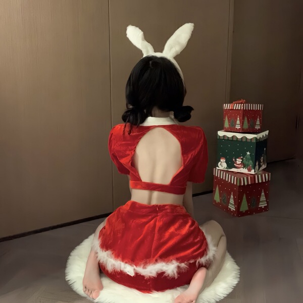 Glowing cloud christmas lingerie robe - velvet sleep dress for role play & holiday cosplay, festive design with bunny ears an...