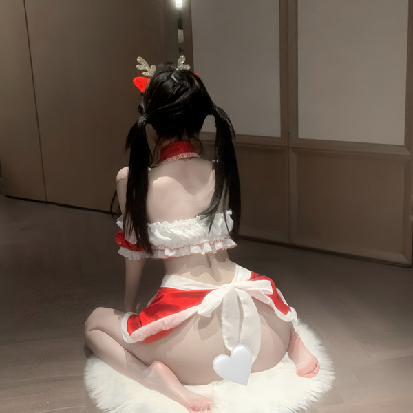 Sexy christmas outfit featuring a naughty maid costume with a butt-cutout and strapless design, perfect for festive celebrati...