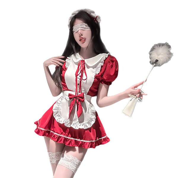 Golden night seductive lingerie set - pure & tempting butterfly maid cosplay outfit featuring a red and white maid dress with...