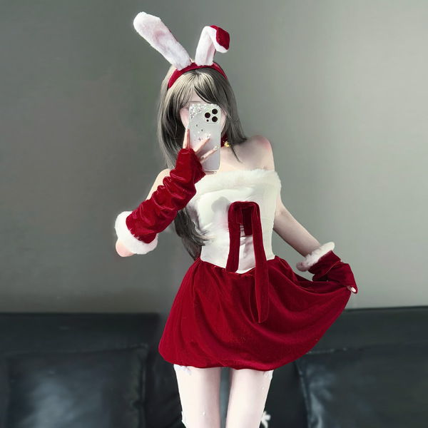 Golden night sexy christmas bunny girl costume - seductive lingerie set with bow & wings
