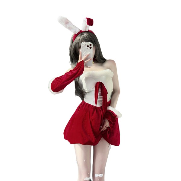 Golden night sexy christmas bunny girl costume - seductive lingerie set with bow & wings