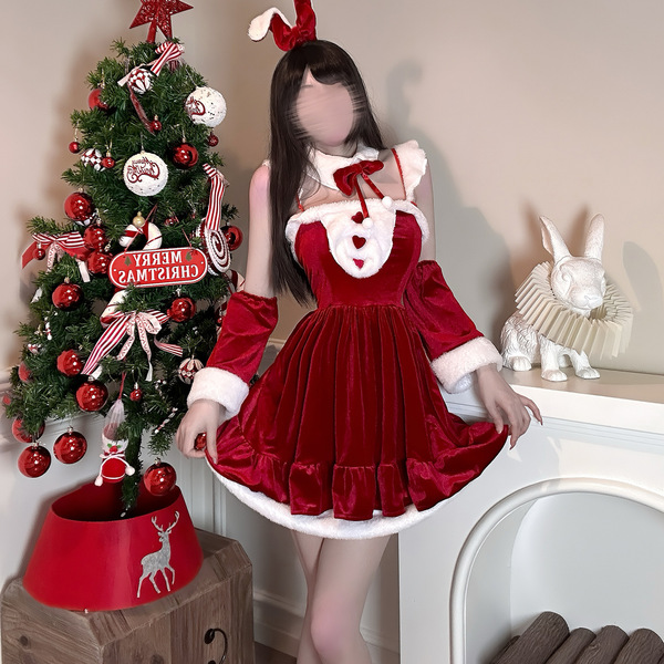 Sexy red dress with bunny ears, perfect for christmas, halloween, and new year costumes. ideal for festive occasions.