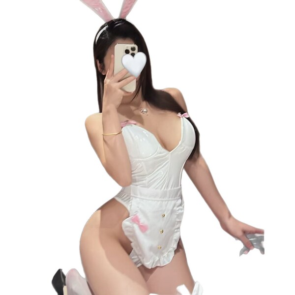 Gorgeous cloud lingerie set - sweet bunny cosplay outfit with leather accents & ties