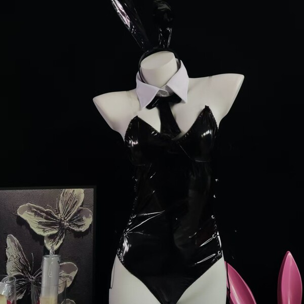 Gorgeous cloud pu bodysuit - sexy soft bunny girl costume with open-crotch design for role play