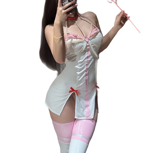 Gorgeous cloud sensual lingerie set - sheer nurse costume for women, sexy cosplay outfit with adjustable straps