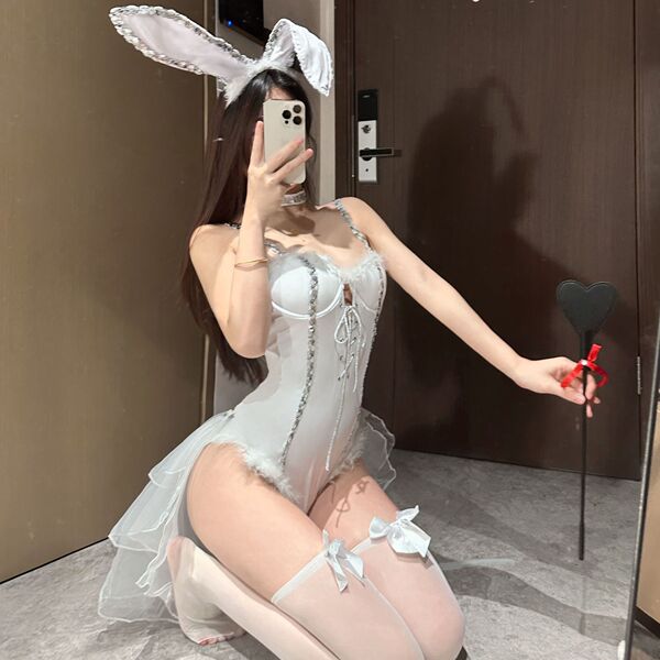 Gorgeous cloud sexy lingerie costume - bunny girl halloween outfit for nightclub & christmas cosplay, featuring bunny ears an...