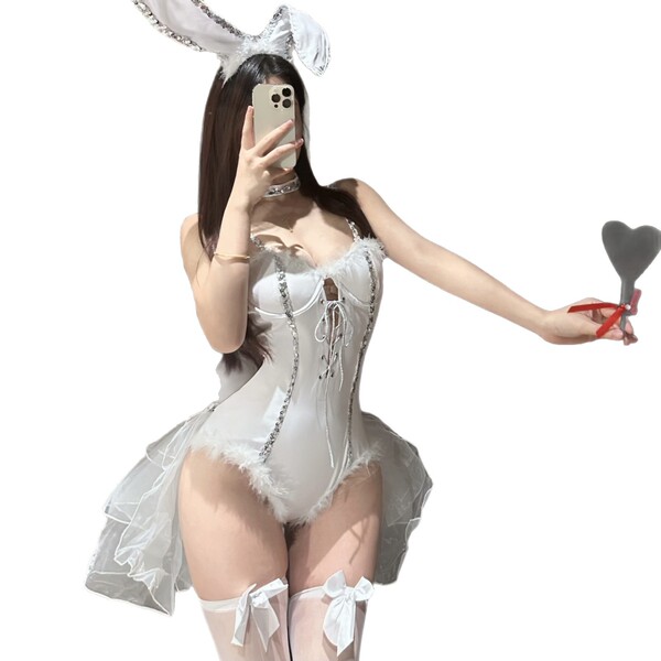 Gorgeous cloud sexy lingerie costume - bunny girl halloween outfit for nightclub & christmas cosplay, featuring bunny ears an...