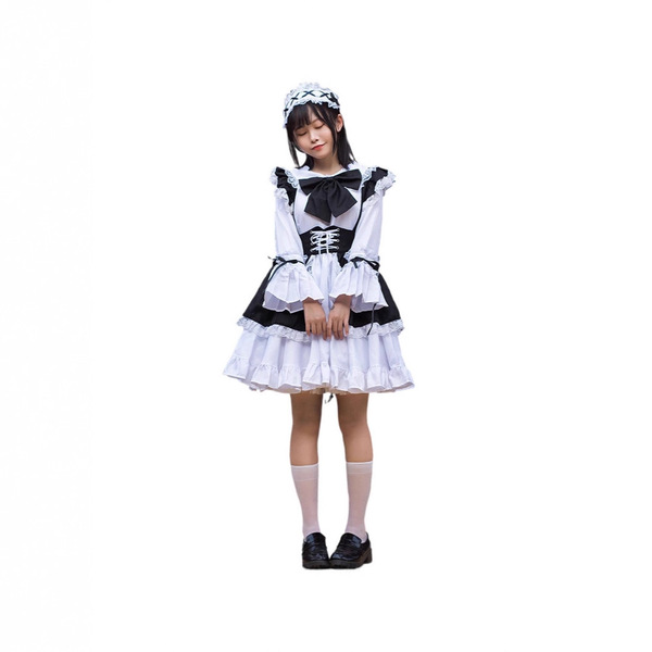 Gothic lolita maid dress - black & white cute japanese style costume for halloween & cosplay, featuring ruffled sleeves and s...