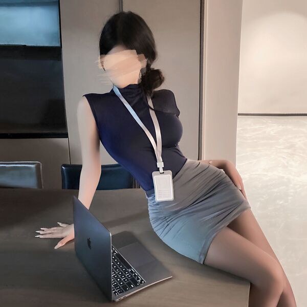 Pure & Tempting Lingerie Set - Secretary Skirt, Air Hostess Costume, Nightclub No-Remove Outfit - Dark gray version + matching black open-crotch socks