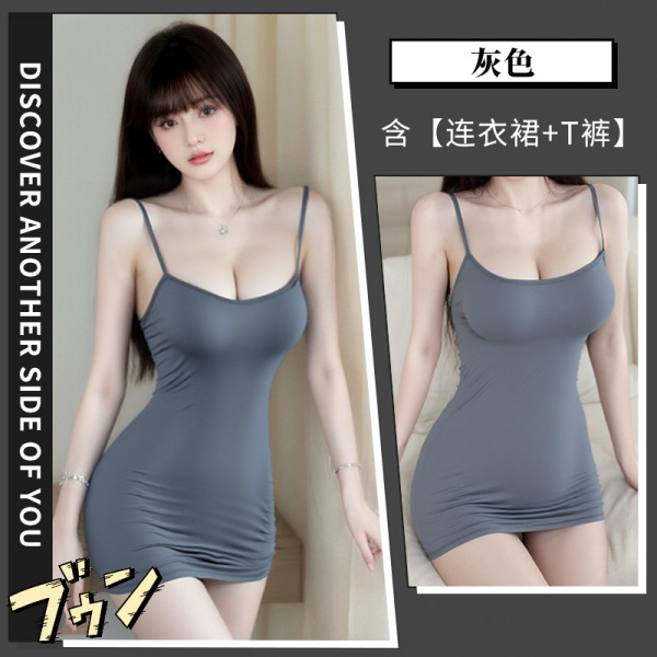 Sensual Sheer Lingerie Dress for Women - Bare-Back Thong Bodysuit, Pure & Tempting Sleepwear Set - grey