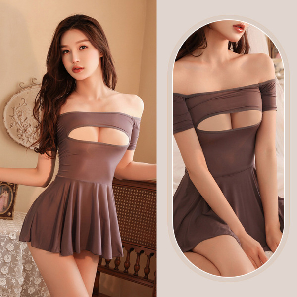 Ice Silk Transparent Tight Lingerie Set – Smooth, Stretchy Revealing Chest Dress & Sexy Bodycon Mini - grey