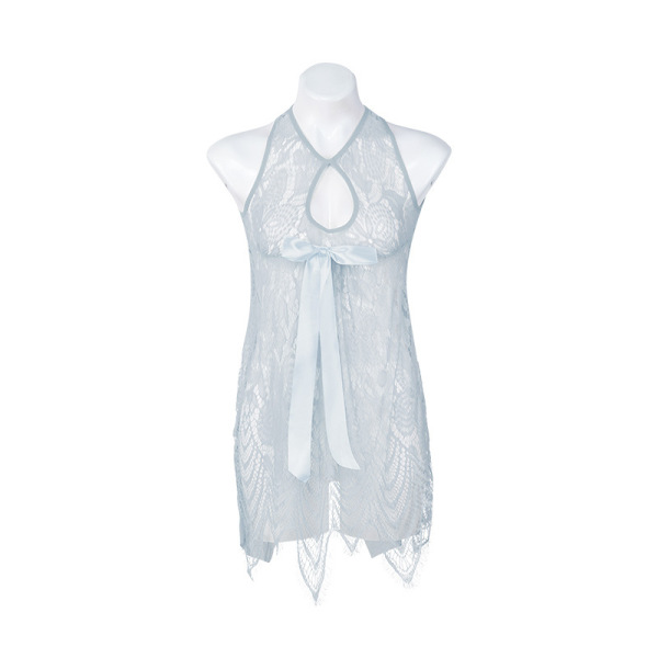 Sexy Lace Sheer Sleepwear for Women – Backless Mesh Nightgown with Elegant Cutouts, Premium Intimate Lingerie - Light gray