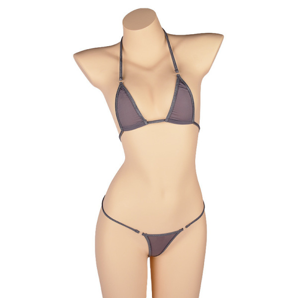 Sexy Lace Bondage Lingerie Set for Women – Ice Silk Sheer Bikini Bra & Panty Outfit - grey..