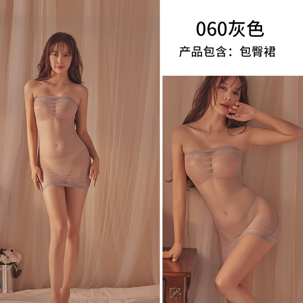 Yeqingge Transparent Lace Bodysuit - Sexy Sheer Mesh Bodystocking with Open-Crotch & High-Waisted Thigh-Highs - grey