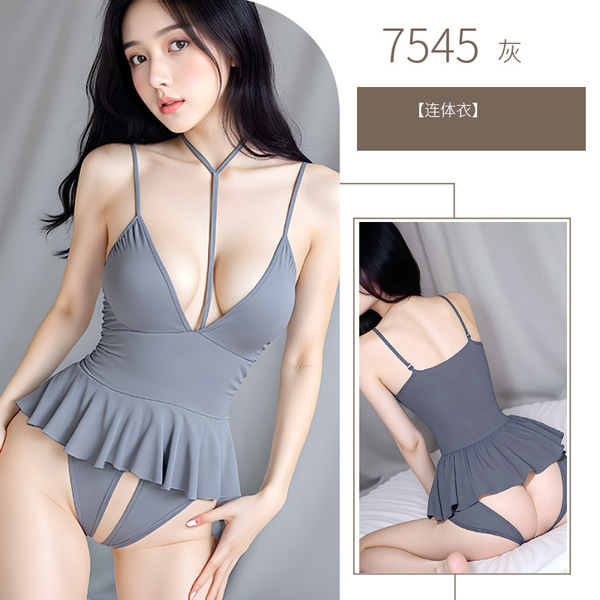 Women's Sexy Lingerie Set - High-End Open-Crotch Uniform-Inspired Tight-Fit Outfit for Bold Confidence & All-Day Comfort - gray jumpsuit