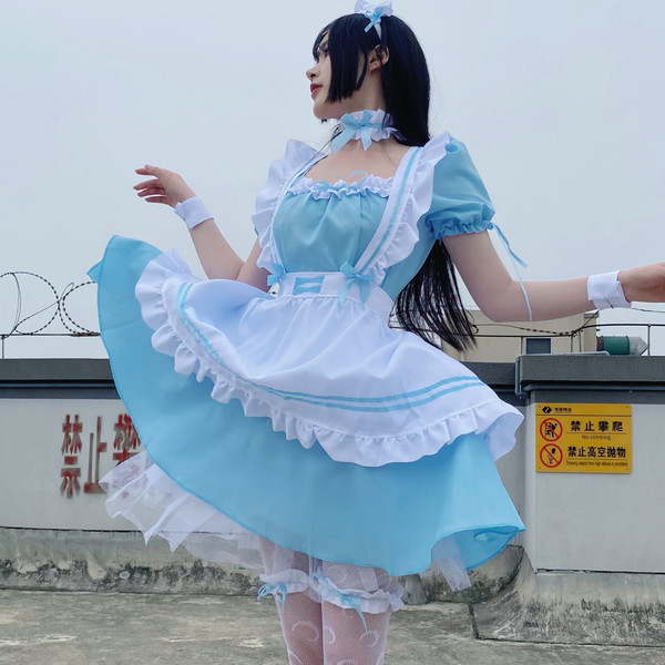 Japanese Black & White Maid Dress for Women - Cute Lolita Cosplay Costume, Plus Size Kawaii Servant Outfit - green