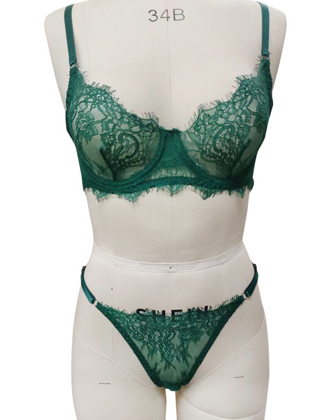 Sexy Lace Trim Bodysuit - Slim-Fit Cross-Border Party Crop Top & Bra Set - green