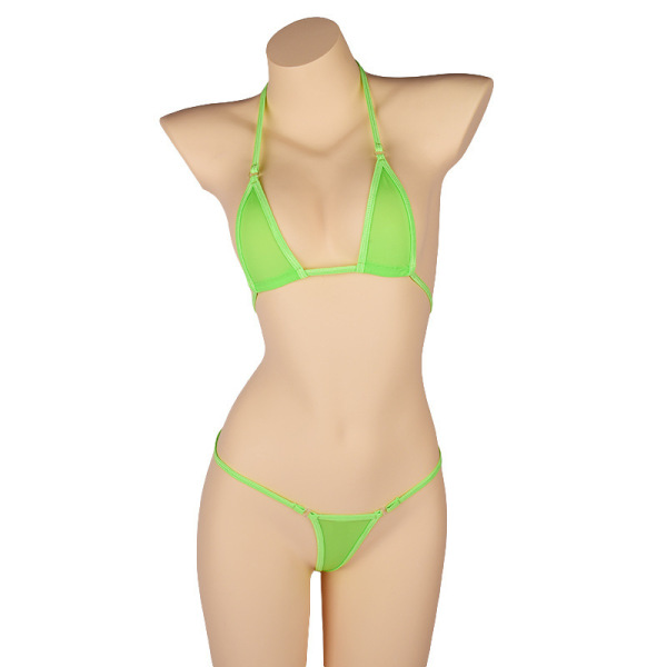 Sexy Lace Bondage Lingerie Set for Women – Ice Silk Sheer Bikini Bra & Panty Outfit - Fruit green...